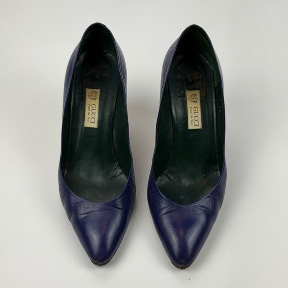 Gucci Viola Purple Leather Pointed Toe Heels Sz 38 Designer Made in Italy w/ Box - Picture 3 of 8